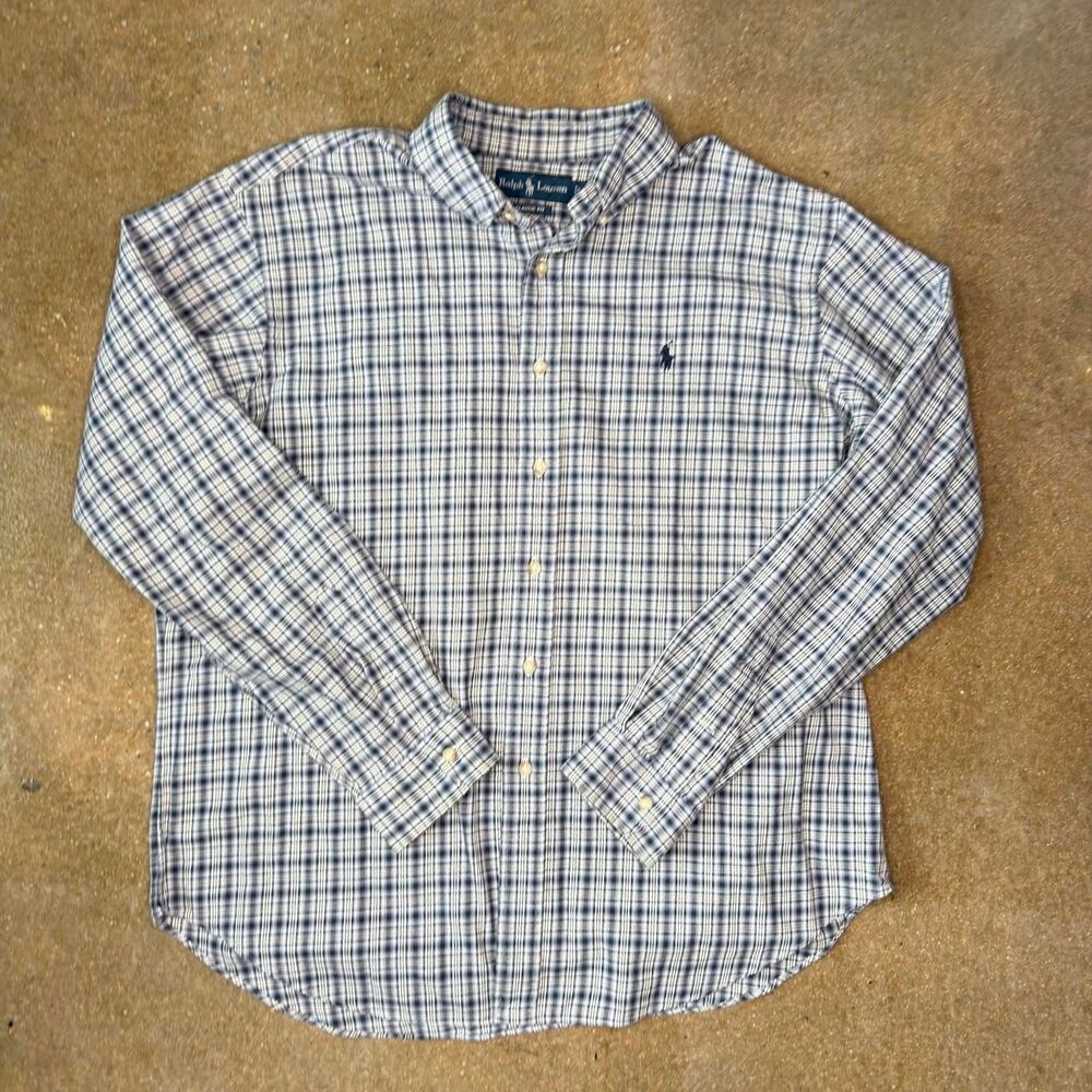 Polo Ralph Lauren Classic Fit Plaid Shirt Mens XL Blue White Pony Button Down